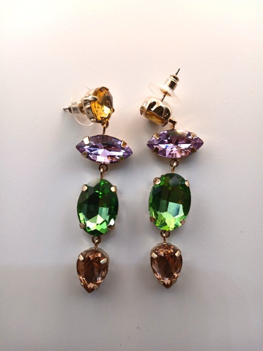 Vintage Style Sparkling Lightweight Large Faux Gems Multicolour Dangle Earrings